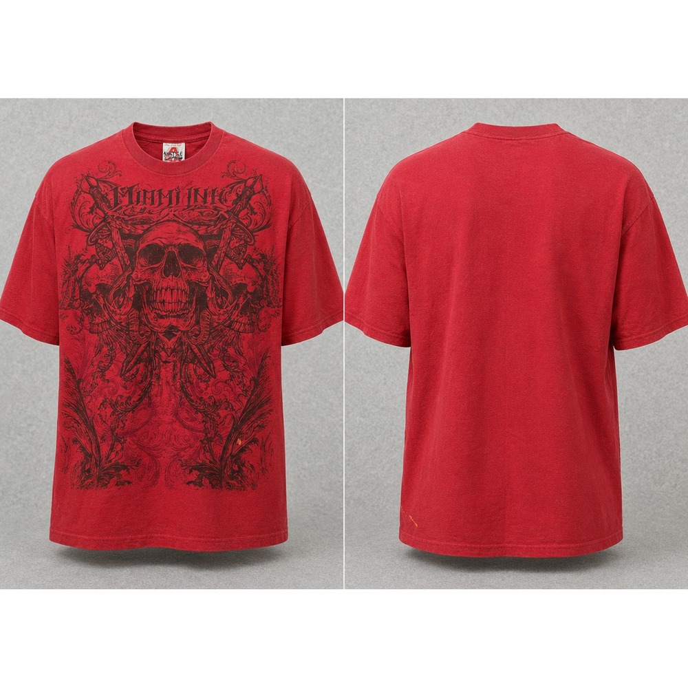 Vintage Miami Ink Shirt Men XL Red Alstyle Tattoo Skull Wings Graphic Tee Grunge